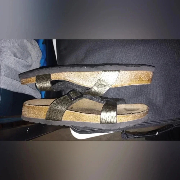 Birkenstock Birki's Metallic Bronze Snakeskin Gladiator Slide On Sandals - Picture 5 of 11